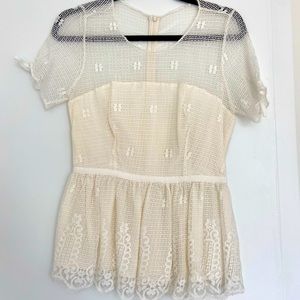 stunning cream lace peplum top with hidden zipper in back